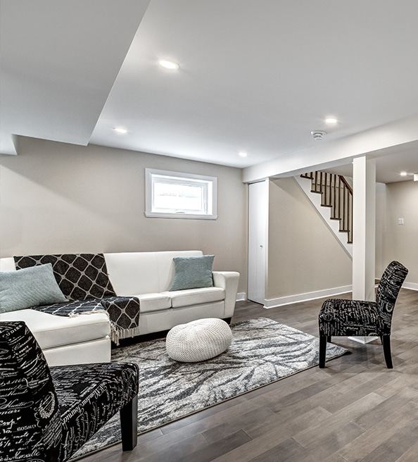 Basement lounge with sectional