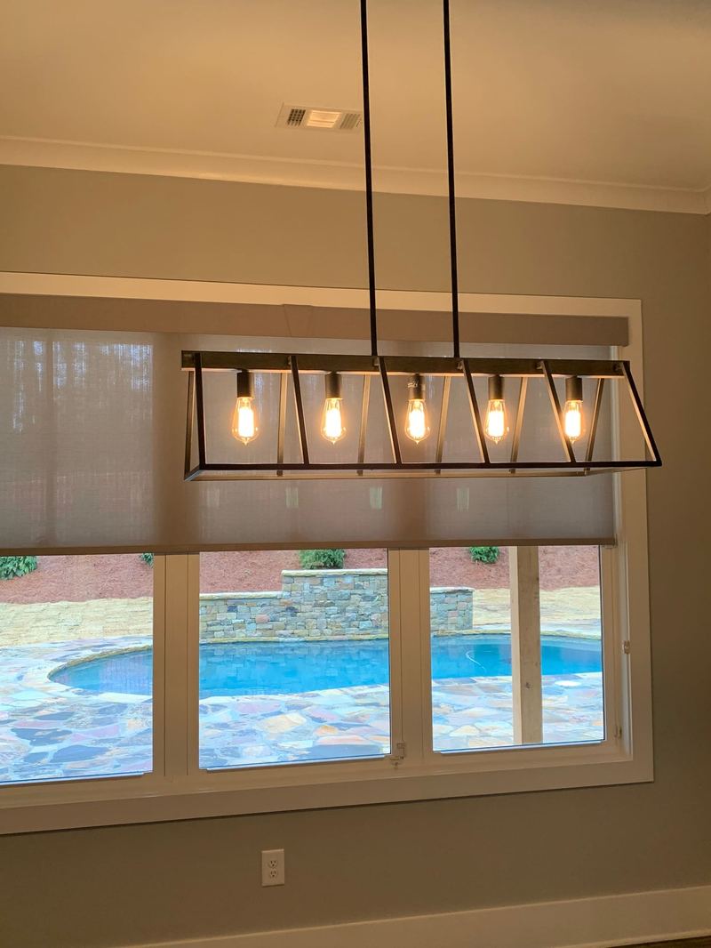 Dining room with lantern chandelier