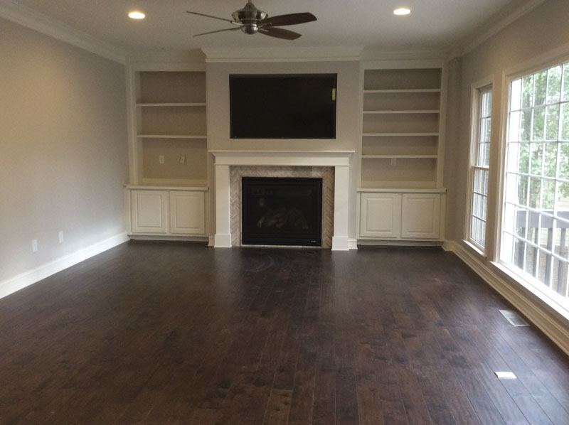 Family room with built-ins and fireplace