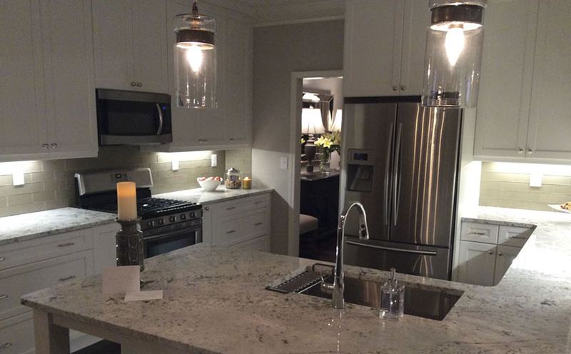 Kitchen island with pendant lights